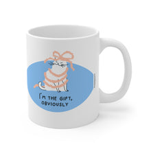 Load image into Gallery viewer, I&#39;m the Gift, Obviously Mug — Cute Cat Holiday Coffee Cup (11oz)