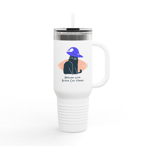 Insulated Travel Mug, Black Cat Magic Orange Cat PSL